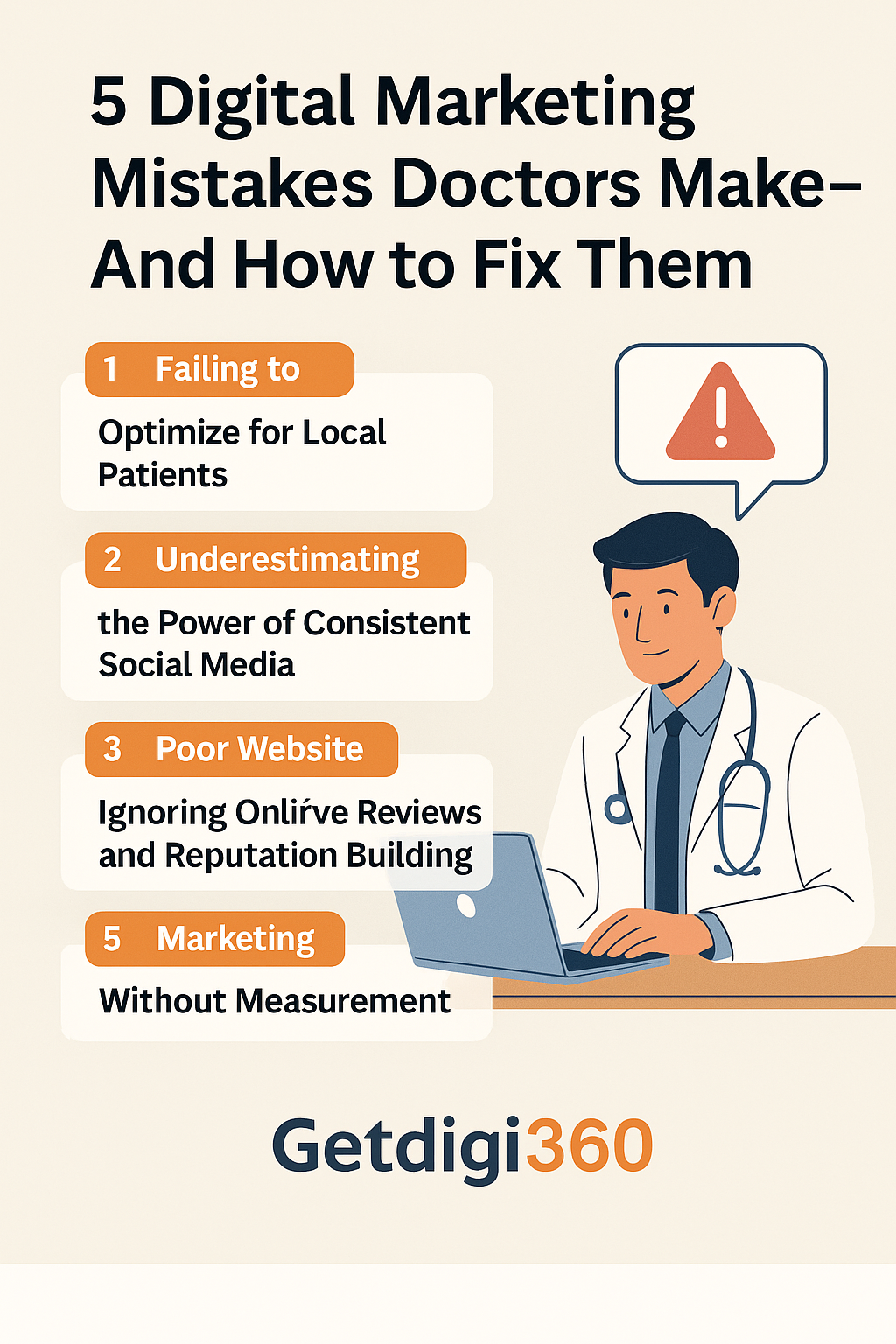 Getdigi360: "5 Digital Marketing Mistakes Doctors Make." SEO for Doctors, Hospitals. Best SEO Company in Ahmedabad.
