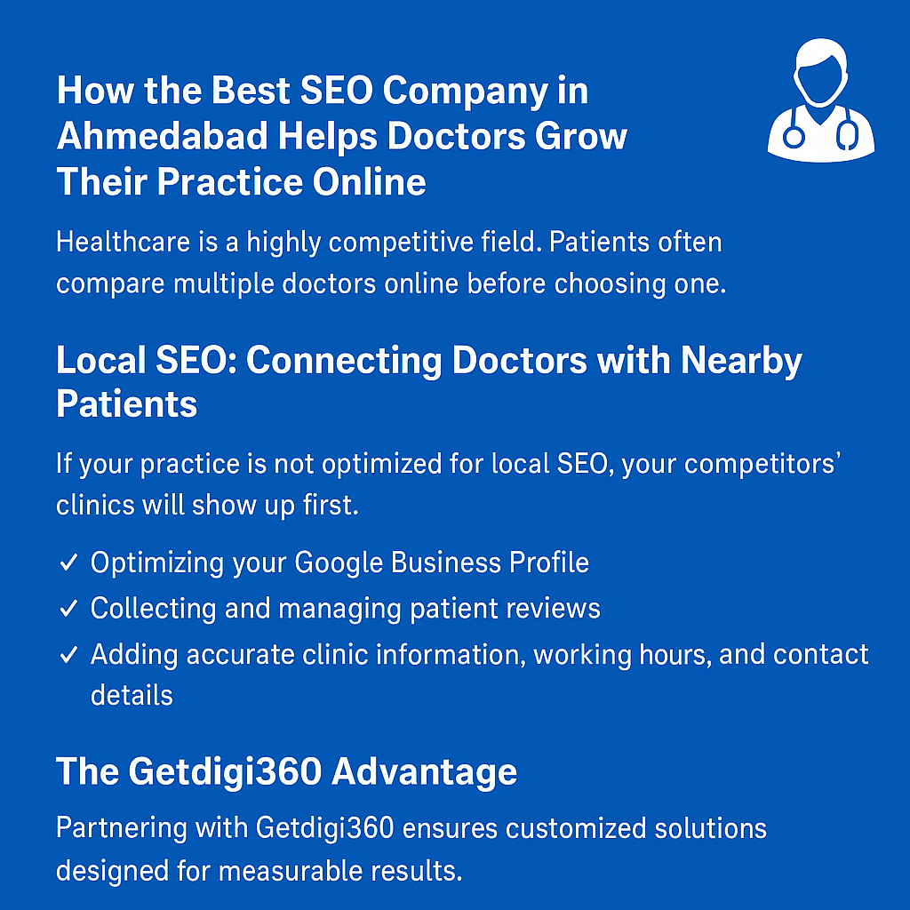 Getdigi360 - Best SEO Company in Ahmedabad offering SEO Services for Doctors & Hospitals to grow practices online.